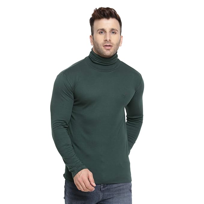 CHKOKKO Winter Wear Cotton Plain Full Sleeve Turtle Neck T Shirt for Men