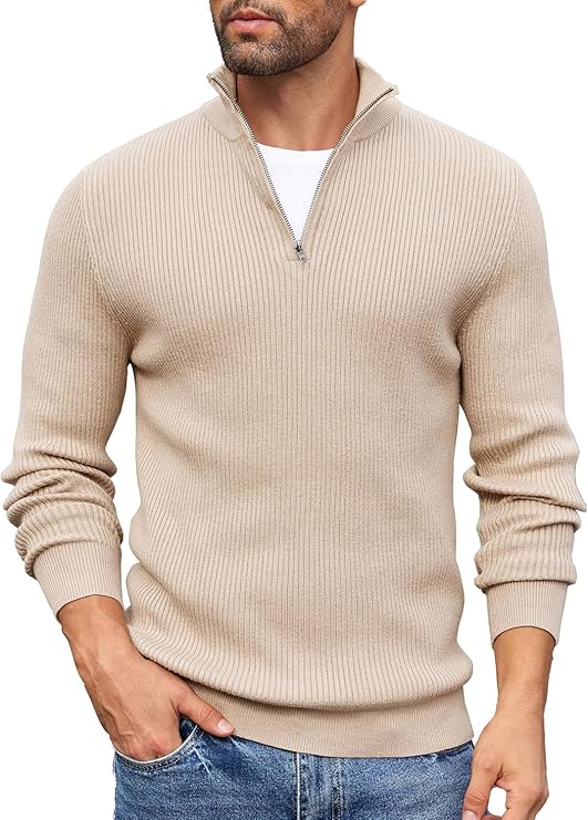 DENIMHOLIC Men High Neck Zipper Full Sleeve Cotton Knitted Winter Sweater