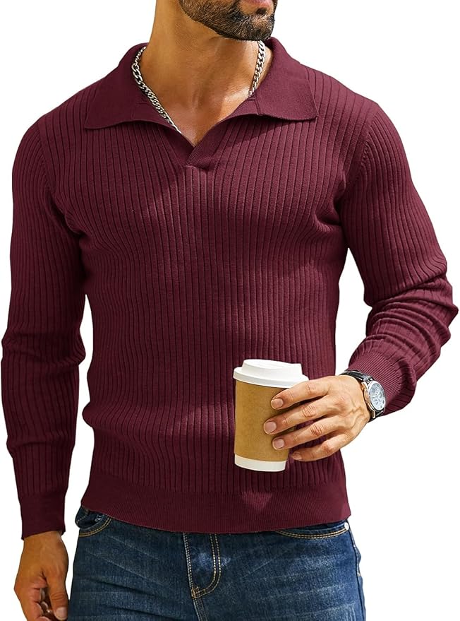 DENIMHOLIC Men’s Cotton Full Sleeve Collar Polo Sweater for Men, Rib Knitted Sweaters for Men Winter,