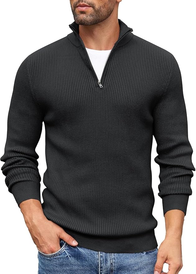 DENIMHOLIC Men High Neck Zipper Full Sleeve Cotton Knitted Winter Sweater