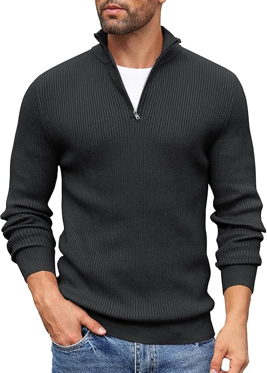 DENIMHOLIC Men High Neck Zipper Full Sleeve Cotton Knitted Winter Sweater