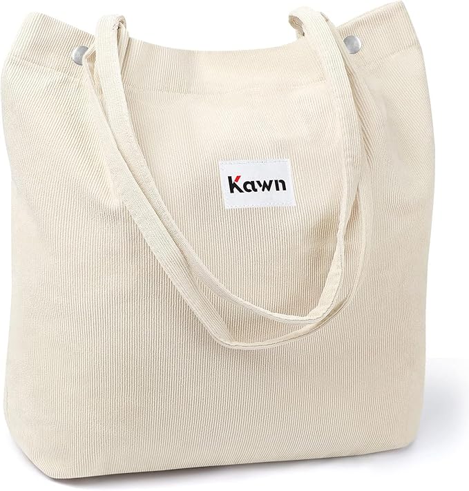 Kawn® Women Corduroy Tote Bag Canvas Shoulder Purse Reusable Shopping Bag Grocery Bag Large Capacity Washable Handbag Girls Shoulder Bag with Inner Pocket For Daily Use Work Travel