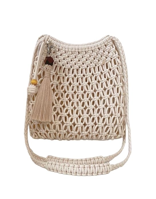 ZZARA Cotton Handmade Shoulder Bag For Shopping Gift Office Makeup Handbag With Handle Macrame Trandy Sling Bag Envelope For Womens and Girls OFF WHITE