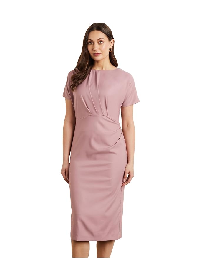 Symbol Premium Women’s Fitted Draped Dress (Midi Length | Desk-to-Dinner)