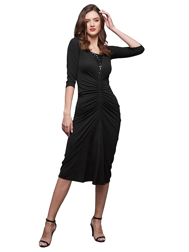 Miss Chase Women’s Black Embellished Sheath Midi Dress
