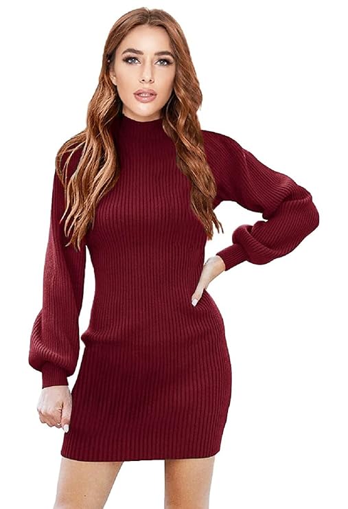 DENIMHOLIC Women’s Cotton Turtle Neck Long Sleeve Knit Pullover Sweater Bodycon Above Knee Length Dress