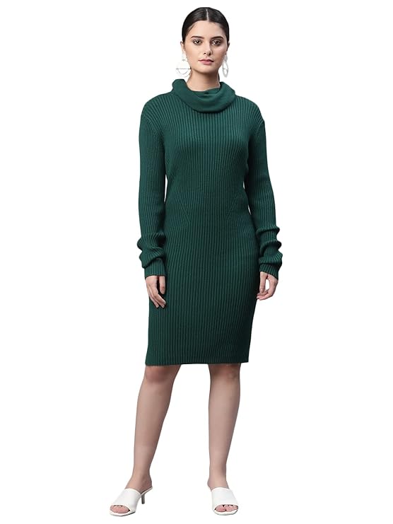 Global Republic Polyester Boat Neck Full Sleeve Dress for Women