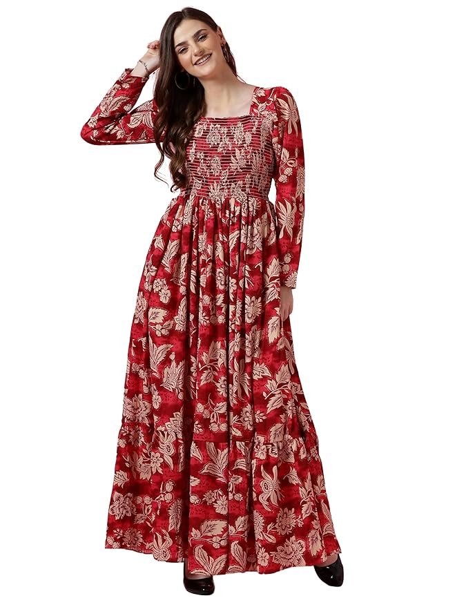 Sheetal Associates Women’s Maxi Floral Print Crepe Regular Sleeves Casual Dress