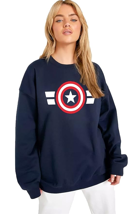 LEOTUDE Women’s Boyfriend/Loose Fit Full Sleeve Drop Shoulder Loopknit Round Neck Sweatshirt (Color Navy)