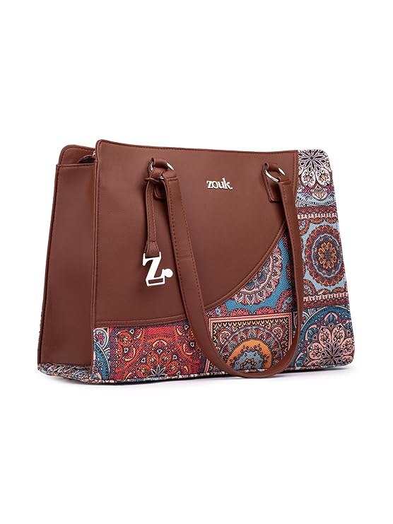 ZOUK Office Essential Bag | Jute | Vegan Leather Handcrafted Tote Bag With Double Handle Shoulder Strap