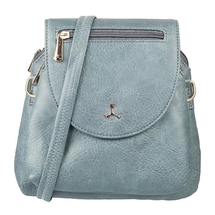 Mochi Light Blue Faux Leather Secure Magnet Snap Casual Sling Bag For Women