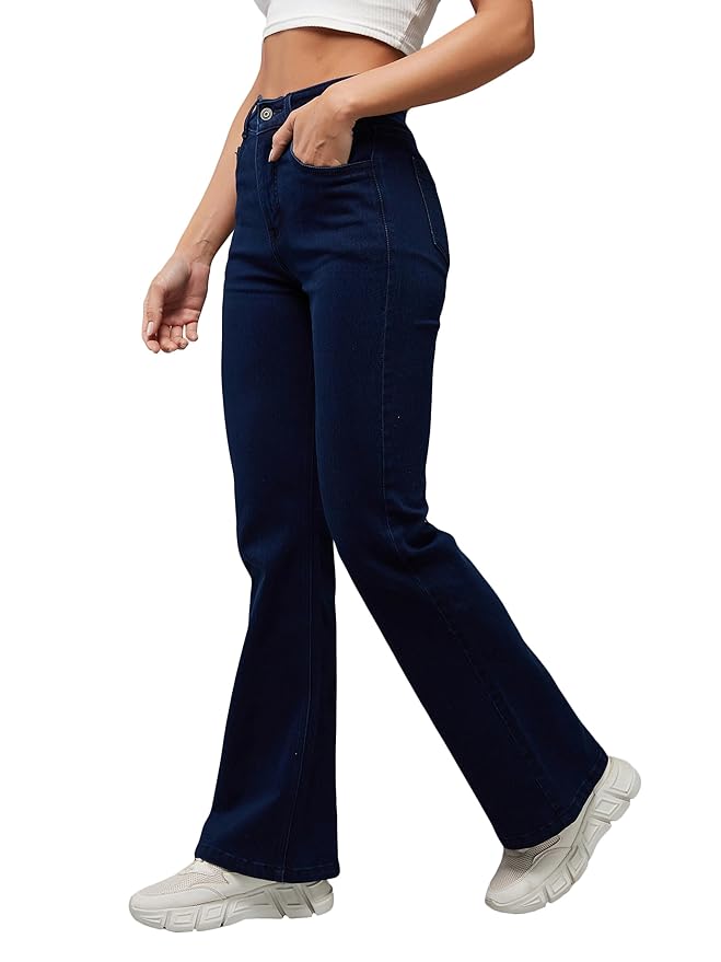 Dolce Crudo Women’s Bootcut High Rise Clean Look Regular Length Stretchable Denim Jeans (Plus