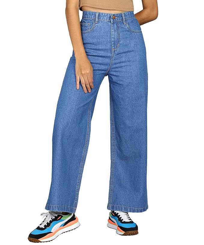 Urbano Fashion Women’s Regular Fit Wide Leg Washed Jeans