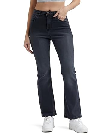 INKD Women’s Flared Bootcut Jeans – High-Rise | Stretchable | Enzyme Wash | Classic 5 Pocket Styling | Jeans for Women