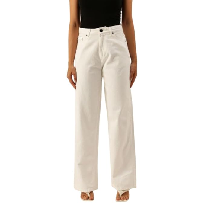 BENE KLEED Women Cotton Button and Zip Rigid Relaxed Fit Denim Trouser