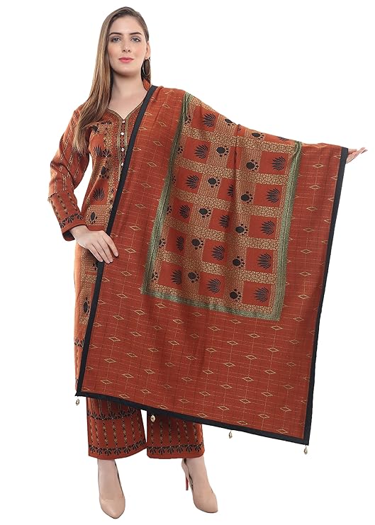 Rosary Women's Winter Wear Woollen Embroidery Kurta with Plazzo & Dupatta 3Pcs Set