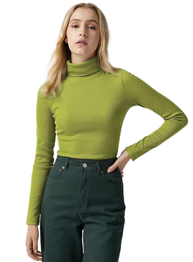MYSTIFY® High Turtle Neck Fullsleeve Ribbed Tops/Women’s High Neck Knitted Woolen Sweater for Women