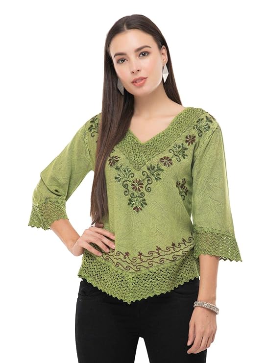 Saakaa Women’s Rayon Green Embroidery Top