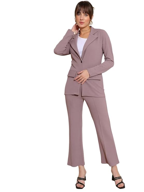 Selvia Co-ord Set for Women|Collared Neck Co-ord Set for Women| Blazer and Trouser|Solid Co-ord Set|Coat and Pant|2 Piece|Formal Co-ord Set for Women| Lycra Co-ord Set