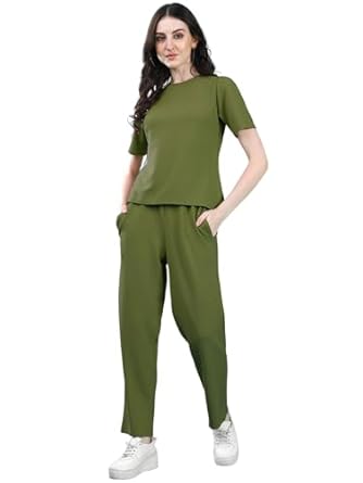 Selvia Women’s Co-ords Set|Lycra Top and Trouser Set|Casual Co-ords Set for Women|Two Piece Co-ord Set|Top & Pant Set