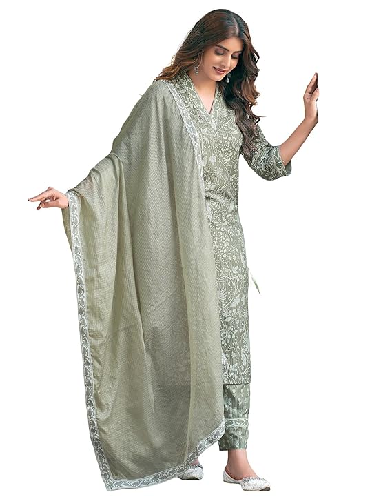 SIRIL Women’s Rayon Blend Floral Printed Straight Kurta Pant with Dupatta Set
