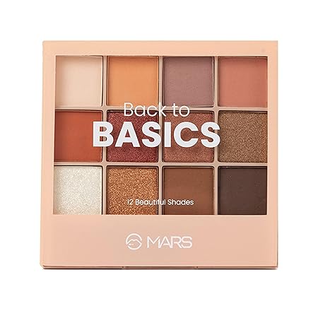 MARS 12 Shades Back To Basics Eyeshadow Powder Palette With Free Applicator | Matte | Shimmer | Beginner Friendly & Long Lasting Eye Shadow Palette | (14.4 Gm) (Shade-02), Multicolor