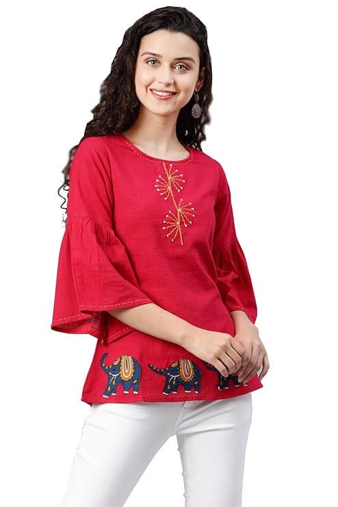 Yash Gallery Women’s Cotton Patch Work Straight Top for Women