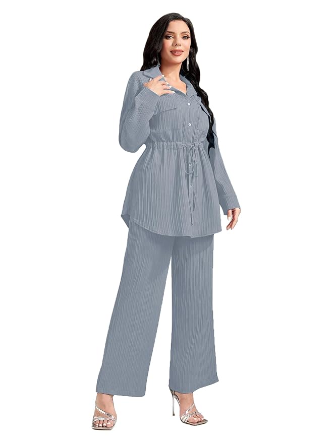 TADKEE Women’s Solid Color Casual Long Sleeve Top and Pant Co-ord Set with Pockets | Co ord Set for Women | Kurta Set for Women
