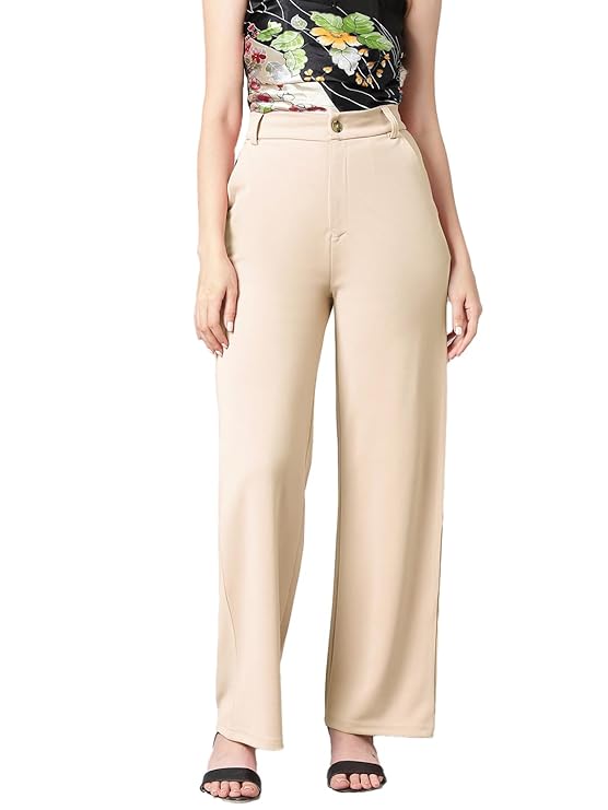 KOTTY Women’s Straight Fit Cotton Blend Casual Pants