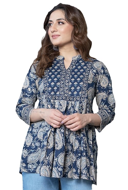 Arayna Women’s Pure Cotton Paisley Printed Tunic Top – Comfortable Everyday Wear
