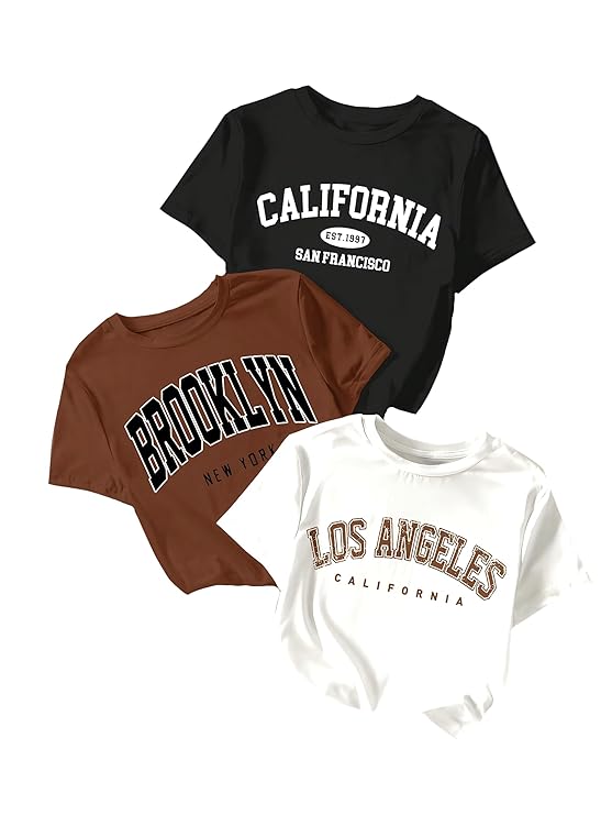 Women’s Graphic Printed 100% Cotton T-Shirt – Crop Fit, Round Neck, Half Sleeves (Pack of 3)