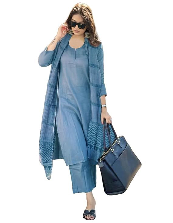ANNI DESIGNER Women’s Rayon Blend Solid Straight Kurta with Pant & Dupatta