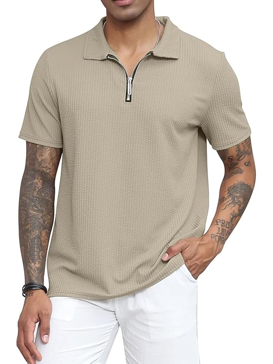 madfrog Men’s Solid Zip Polo Neck T-Shirt | Polyester Blend | Regular & Comfort Fit