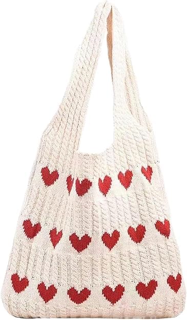 Kawn® Premium Knitted Heart Pattern Tote Bag Large Stylish and Durable Trendy bag for Everyday Use Beach Shopping Travel Work – Comfortable and Trendy Design