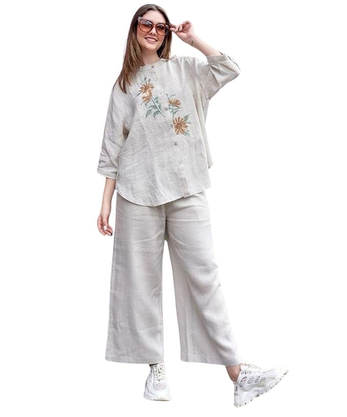 SELFME Women's Cotton Co-ord Set, Two-Piece Outfit, Casual Loungewear, Stylish Top and Pant Set, Breathable Fabric, Travel Friendly, Relaxed Fit Ensemble