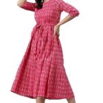 Janasya Women's Pure Cotton Woven Design Flared Western Dress