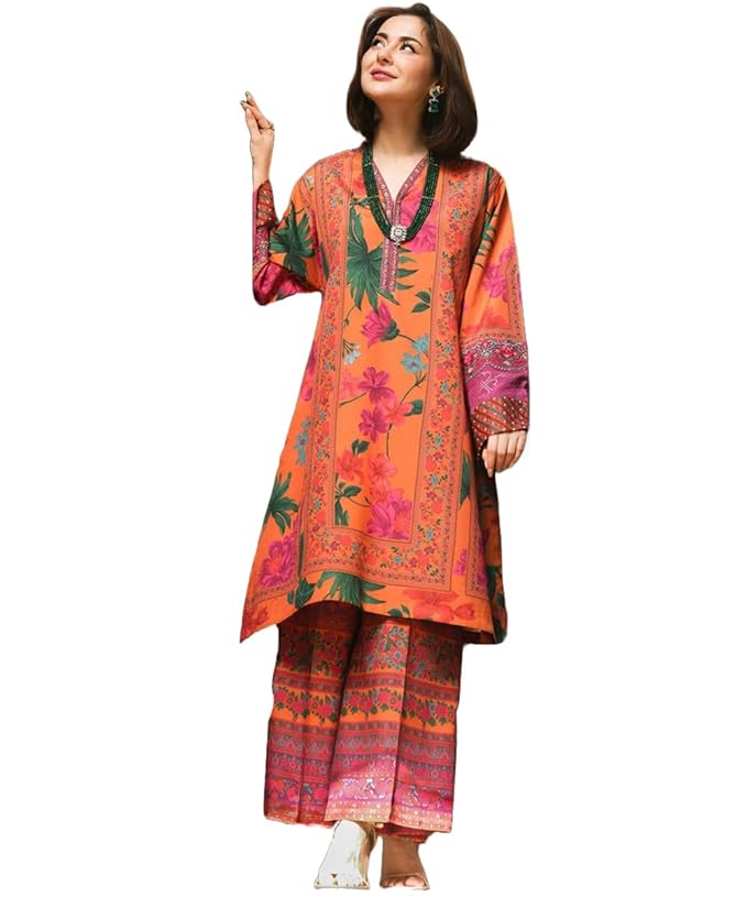 ANNI DESIGNER Women's Rayon Viscose Floral Straight Kurta with Palazzo