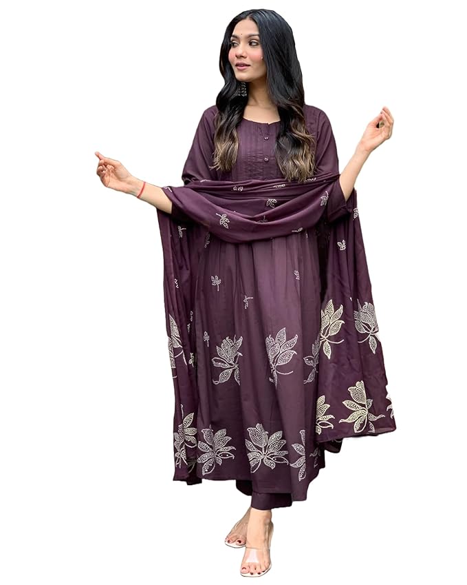 GoSriKi Women’s Rayon Viscose Anarkali Printed Kurta with Pant & Dupatta