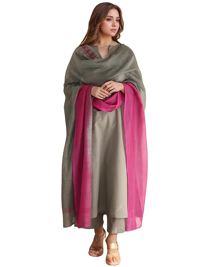 GoSriKi Women's Rayon Viscose Solid Straight Kurta with Pant & Dupatta