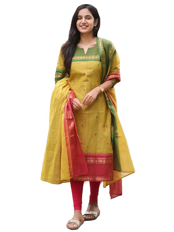 ANNI DESIGNER Women's Chanderi Cotton Straight Printed Kurta with Dupatta