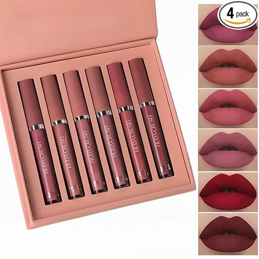 HUDACRUSH HUDA CRUSH 6-Piece Liquid Matte Nude Lipstick Set - Velvet Waterproof Mini Lipsticks for Women, Non-Stick Formula