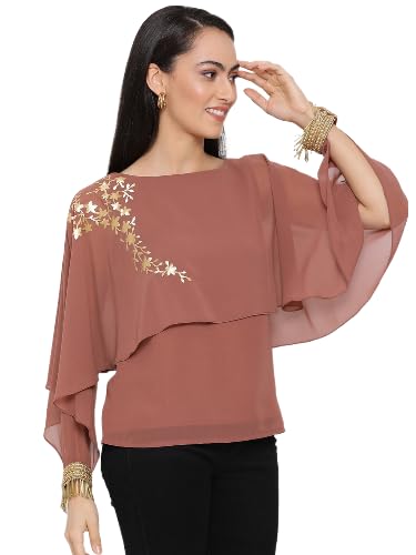 ALL WAYS YOU Women's Purple with Golden Patch Work Cape Top (A2107TPPL081 ;)