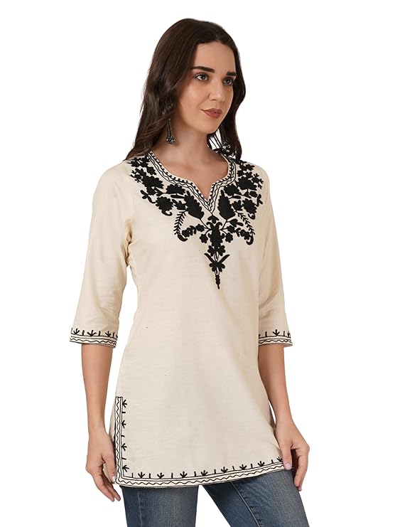 Brownverse Kashmiri Embroidered Kurti, Tunic Top, Short Kurti
