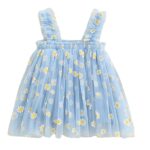 TotzTouch Baby Girls Dress | Frock Cami Strap Flared Printed Net Sleeveless Gown 3 Set (Baby Blue, Pink, Green) Light Weight Age Newborn to 4 Years