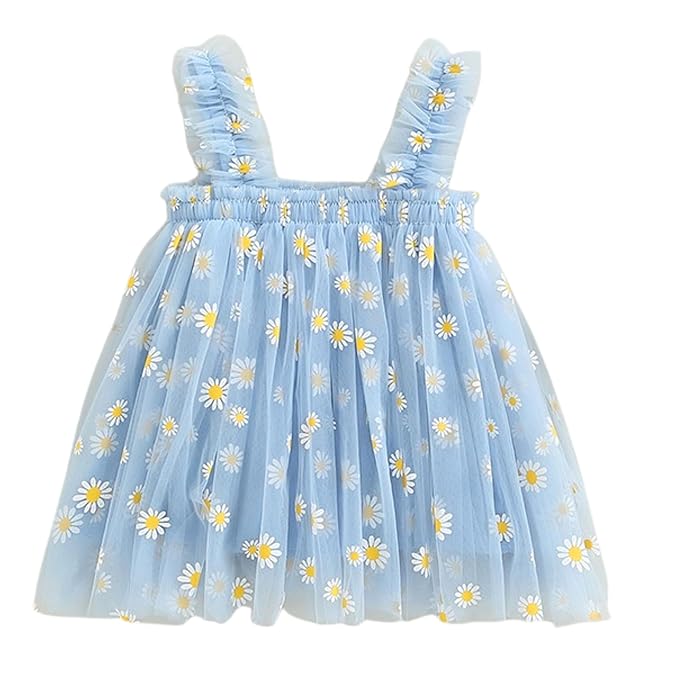 TotzTouch Baby Girls Dress | Frock Cami Strap Flared Printed Net Sleeveless Gown 3 Set (Baby Blue, Pink, Green) Light Weight Age Newborn to 4 Years