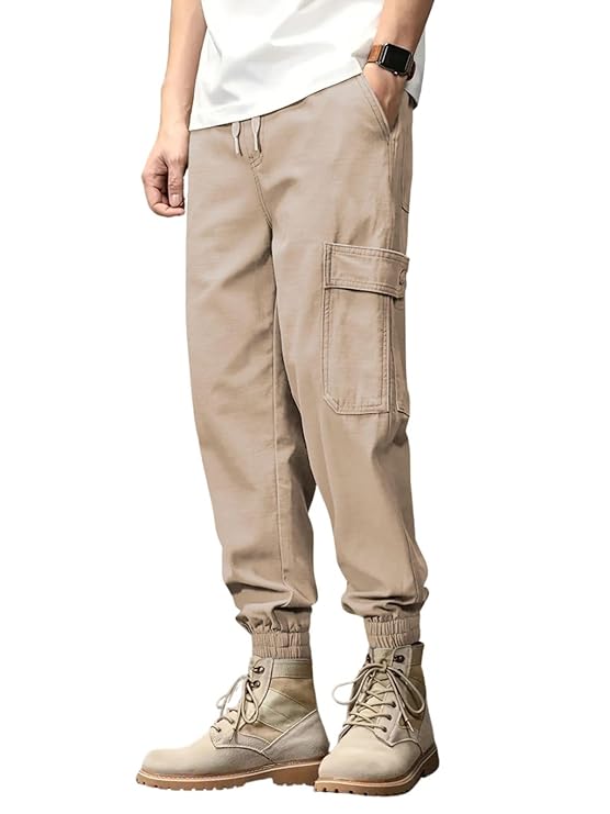 Leriya Fashion Men’s Cargo Pants with 6 Pockets, Premium Cotton Drawstring Trousers, Comfortable Casual Workwear Joggers, Stretchable Track Pants for Office and Parties