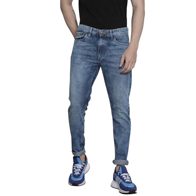The Indian Garage Co Men's Slim Fit Mid Rise Solid Mid-Rise Stretchable Jeans