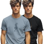 BULLMER Trendy Printed Cotton Blend Crew Neck/Round Neck Half Sleeve Tshirt for Men- Pack of 2