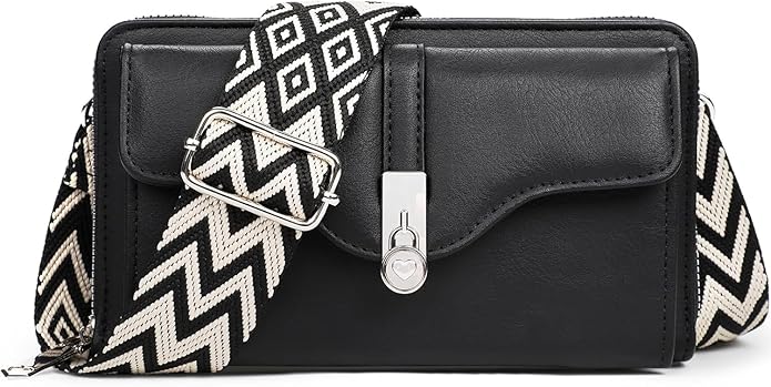 ketmart Crossbody Bags for Women Cross Body Purse with Guitar Strap Lightweight small Shoulder Bag of phone,key and money for Travel, shoppinf and party us bag(Color_Black)