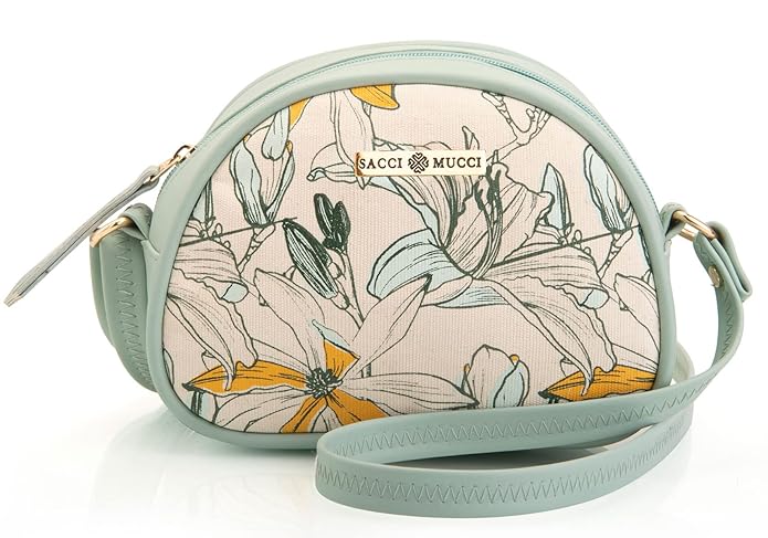 SACCI MUCCI Women’s Rainbow Sling Bag Handmade Bags for Females – 100% Vegan Leather and Coated Duck canvas Fabric Lightweight and Durable